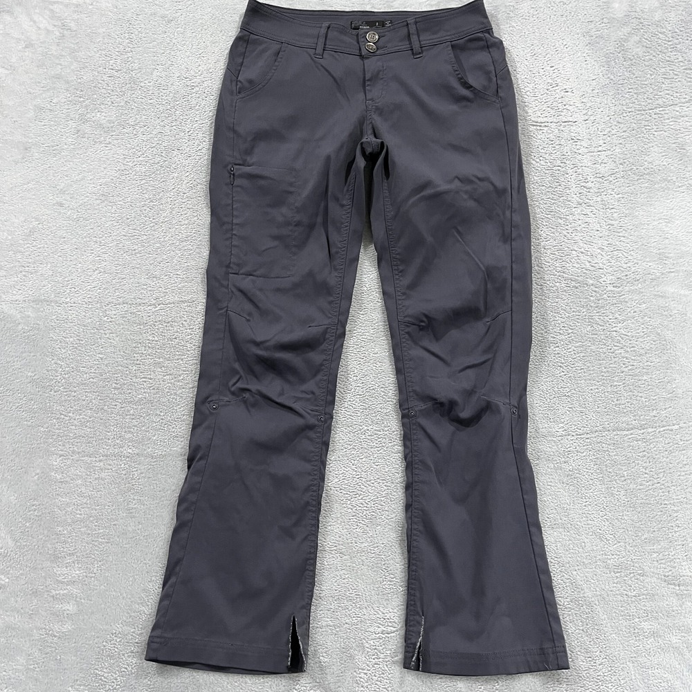 Prana Halle Pant Womens 2 Bootcut Roll Up Gray Stretch Hiking Nylon